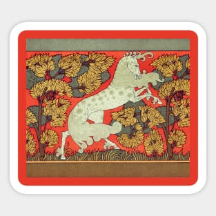 RAMPANT WHITE HORSE WITH TREES IN WOODLAND Art Nouveau Animals Sticker